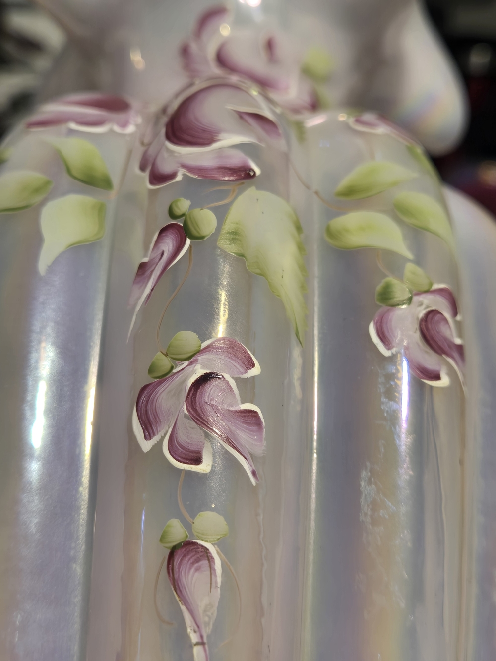 Rare Vintage Fenton Hand Painted Irredescent Pink Vase Signed Artist Jo Lynch - Picture 10 of 10